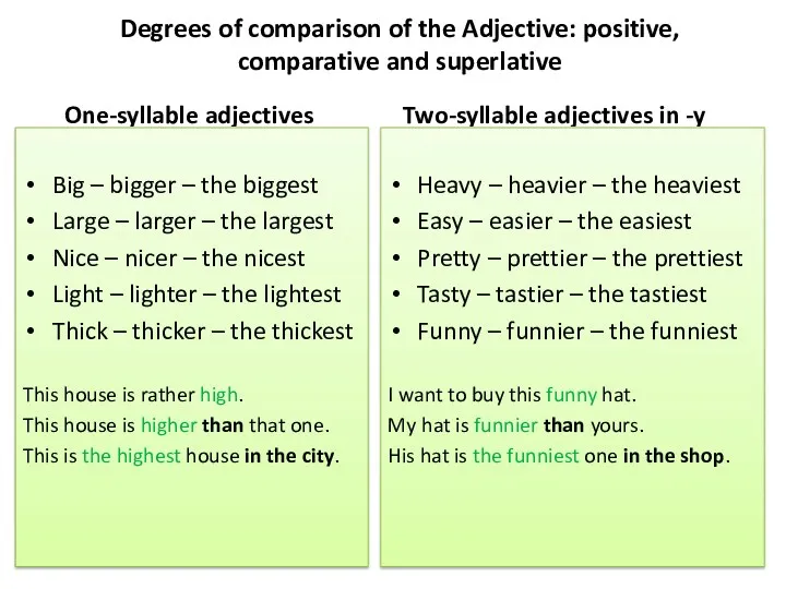 Degrees of comparison of the Adjective: positive, comparative and superlative