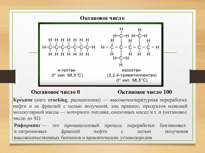 Октановое число Октановое число 0 Октановое число 100 Кре́кинг (англ.