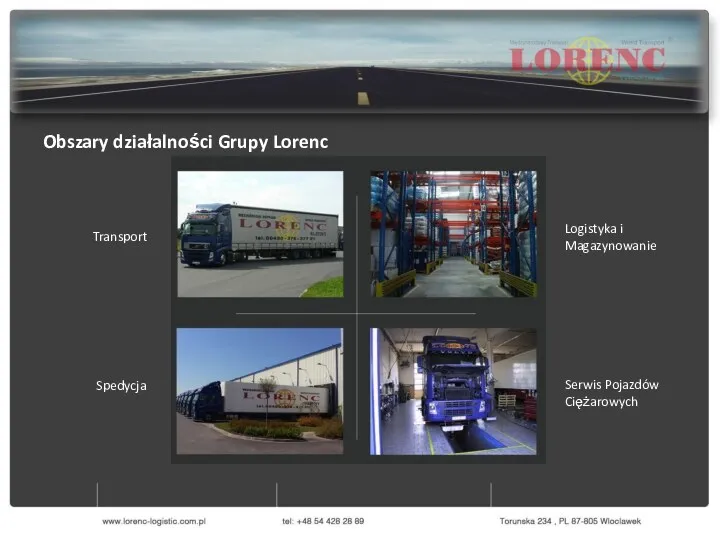 Obszary działalności Grupy Lorenc Logistyka i Magazynowanie Serwis Pojazdów Ciężarowych Transport Spedycja