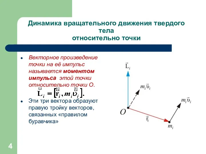 Динамика вращательного движения твердого тела относительно точки Векторное произведение точки