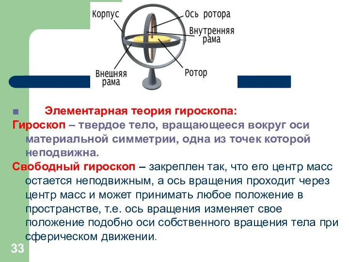 ■ Элементарная теория гироскопа: Гироскоп – твердое тело, вращающееся вокруг