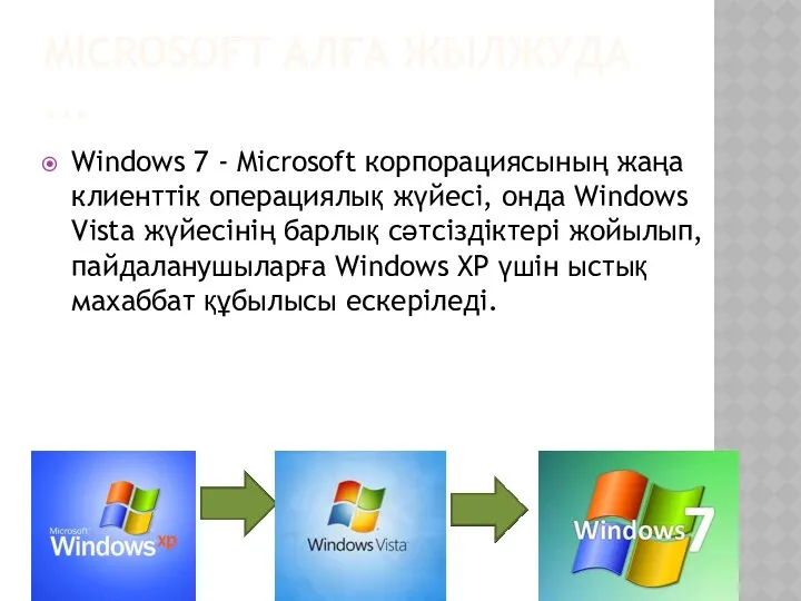 MICROSOFT АЛҒА ЖЫЛЖУДА ... Windows 7 - Microsoft корпорациясының жаңа