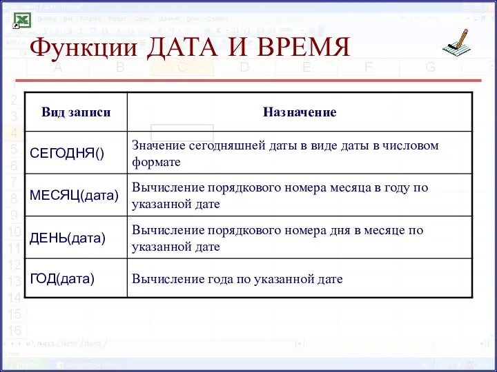 Функции ДАТА И ВРЕМЯ