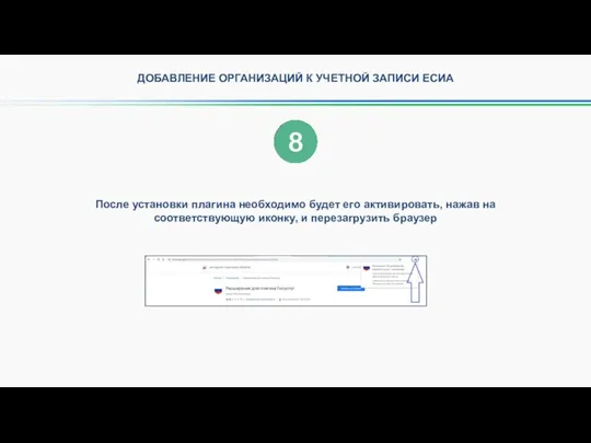 ДОБАВЛЕНИЕ ОРГАНИЗАЦИЙ К УЧЕТНОЙ ЗАПИСИ ЕСИА После установки плагина необходимо