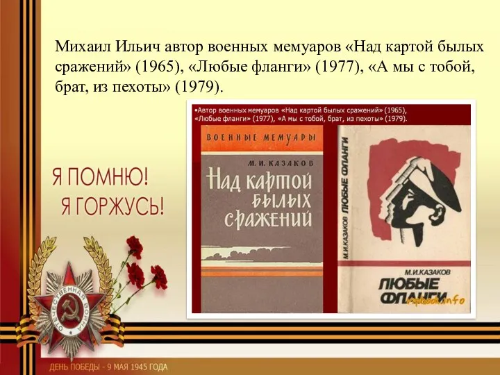 Михаил Ильич автор военных мемуаров «Над картой былых сражений» (1965), «Любые фланги» (1977),