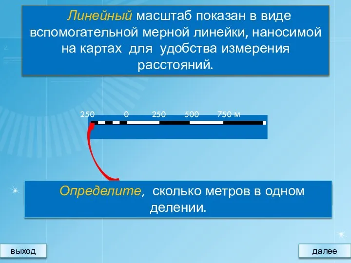 Линейный масштаб показан в виде вспомогательной мерной линейки, наносимой на