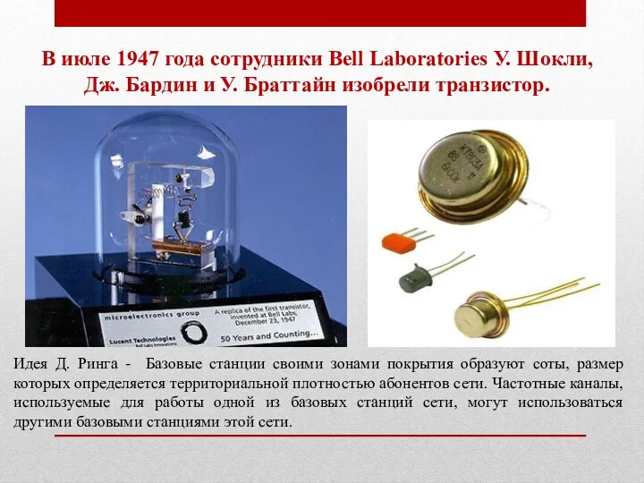 В июле 1947 года сотрудники Bell Laboratories У. Шокли, Дж.