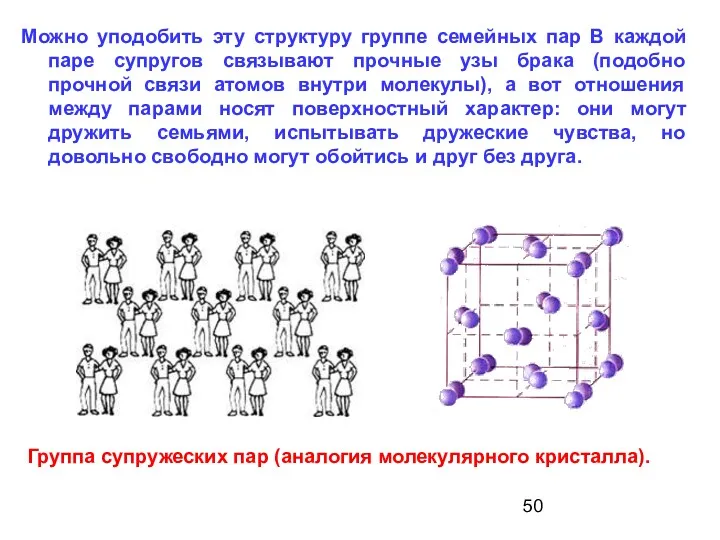 Группа супружеских пар (аналогия молекулярного кристалла). Можно уподобить эту структуру