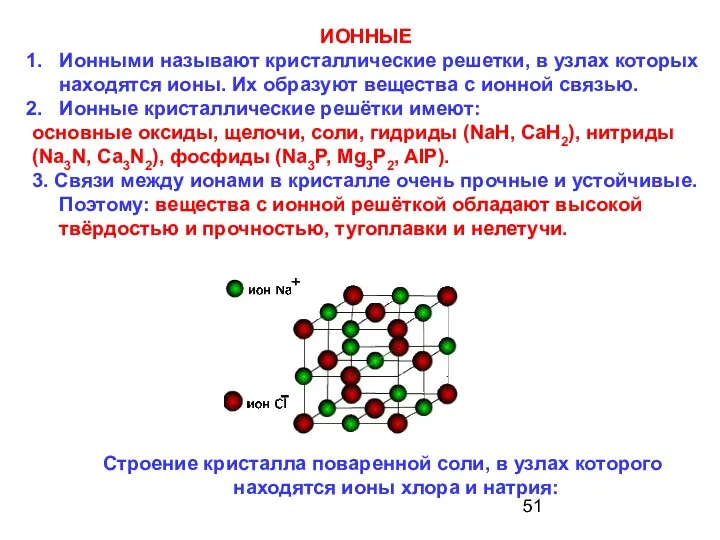 ИОННЫЕ Ионными называют кристаллические решетки, в узлах которых находятся ионы.