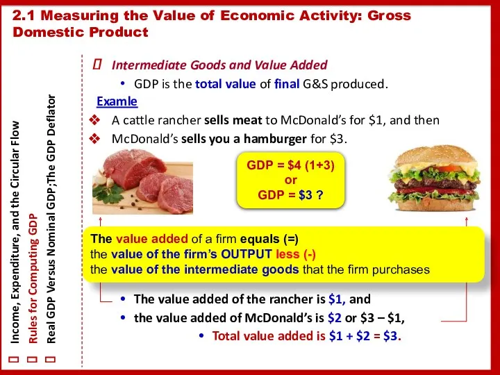 Intermediate Goods and Value Added GDP is the total value