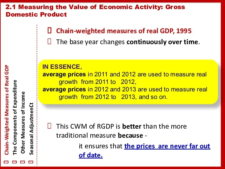 Chain-weighted measures of real GDP, 1995 The base year changes