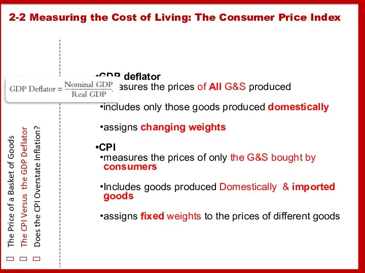 GDP deflator measures the prices of All G&S produced includes