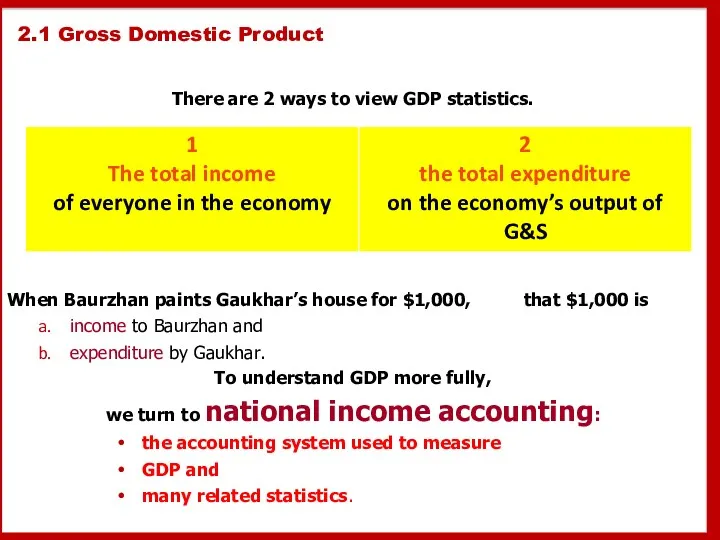 2.1 Gross Domestic Product There are 2 ways to view