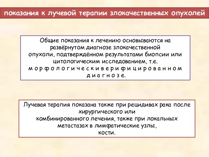 показания к лучевой терапии злокачественных опухолей Общие показания к лечению