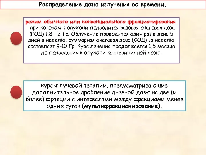 Распределение дозы излучения во времени. режим обычного или конвенциального фракционирования, при котором к