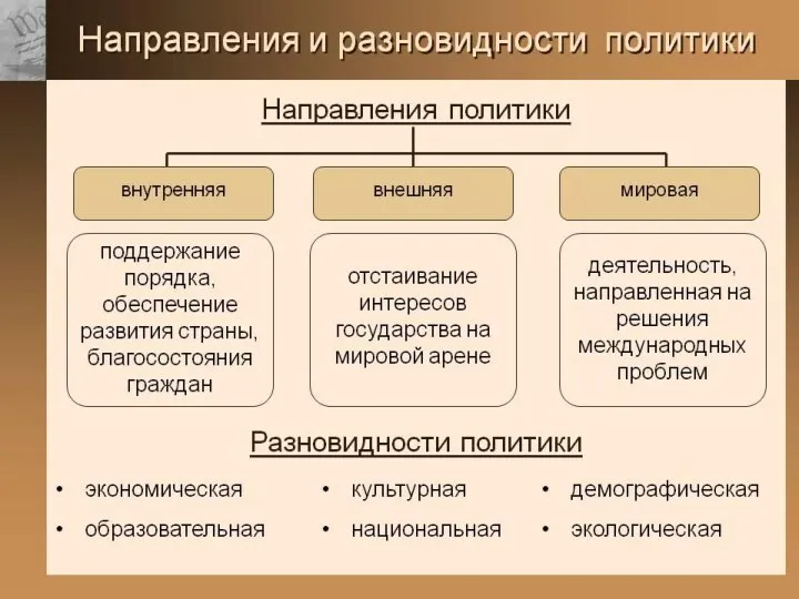 Политическая деятельность и общество Деятельность субъектов политики направлена на общество