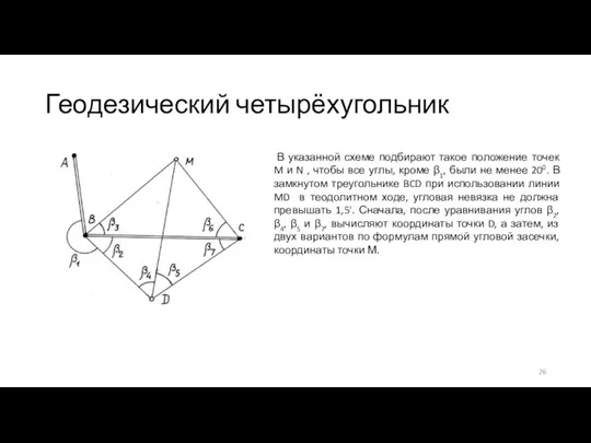Геодезический четырёхугольник В указанной схеме подбирают такое положение точек M и N ,
