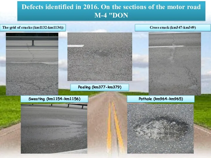 Defects identified in 2016. On the sections of the motor road M-4 "DON