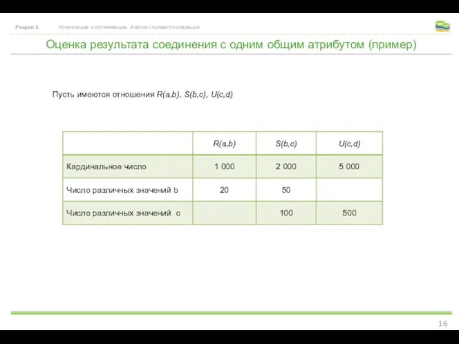 Оценка результата соединения с одним общим атрибутом (пример) Раздел 2.