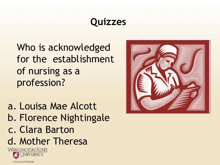 Quizzes Who is acknowledged for the establishment of nursing as