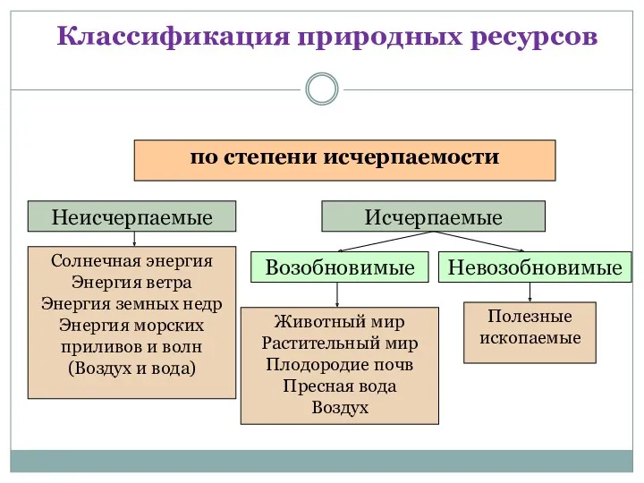 Классификация природных ресурсов по степени исчерпаемости Животный мир Растительный мир