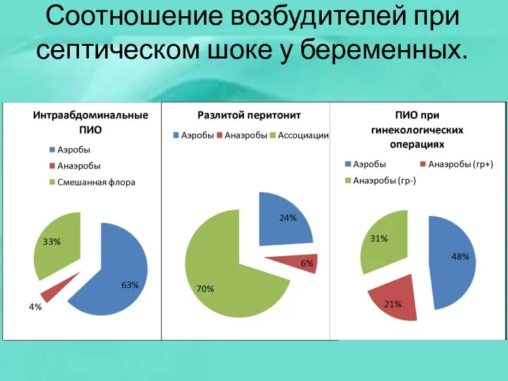 Соотношение возбудителей при септическом шоке у беременных.