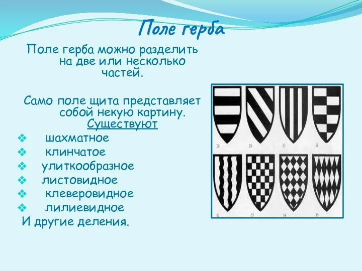 Поле герба Поле герба можно разделить на две или несколько