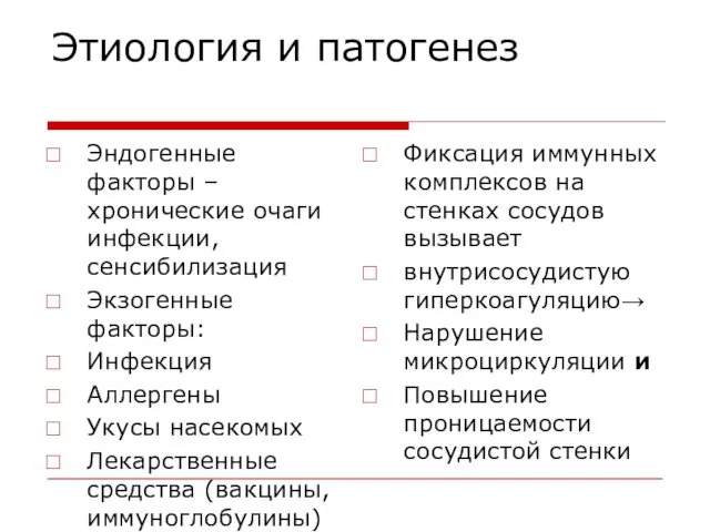 Этиология и патогенез Эндогенные факторы – хронические очаги инфекции, сенсибилизация