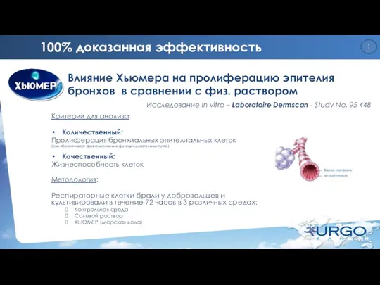 100% доказанная эффективность Критерии для анализа: Количественный: Пролиферация бронхиальных эпителиальных