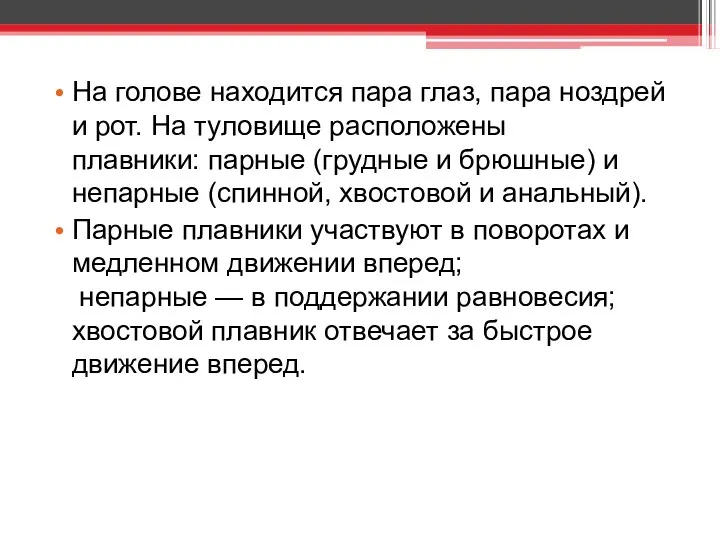 На голове находится пара глаз, пара ноздрей и рот. На