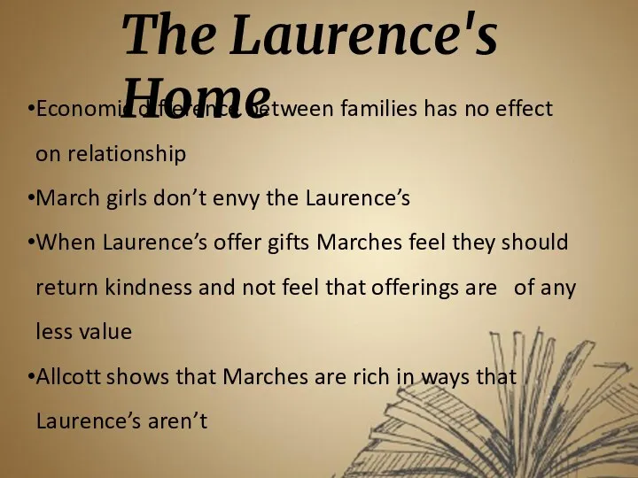The Laurence's Home Economic difference between families has no effect on relationship March