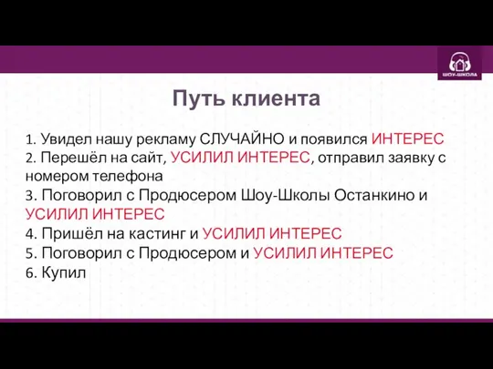 Путь клиента 1. Увидел нашу рекламу СЛУЧАЙНО и появился ИНТЕРЕС