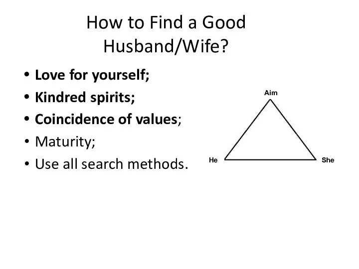 How to Find a Good Husband/Wife? Love for yourself; Kindred spirits; Coincidence of