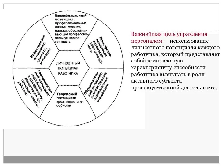 Важнейшая цель управления персоналом — использование личностного потенциала каждого работника,