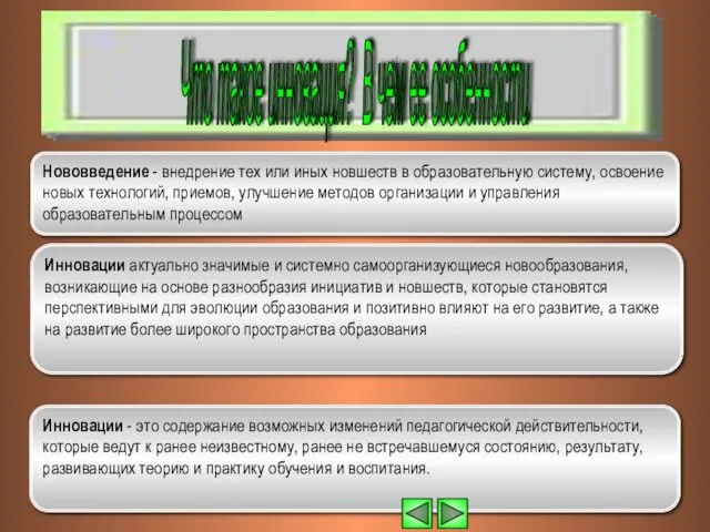 Инновации - это содержание возможных изменений педагогической действительности, которые ведут