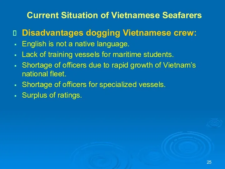 Current Situation of Vietnamese Seafarers Disadvantages dogging Vietnamese crew: English