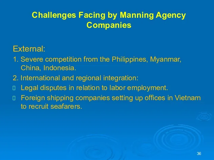 Challenges Facing by Manning Agency Companies External: 1. Severe competition