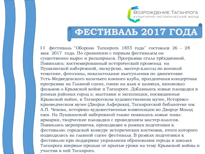 ФЕСТИВАЛЬ 2017 ГОДА I I фестиваль "Оборона Таганрога 1855 года"