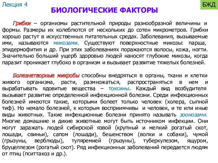 БИОЛОГИЧЕСКИЕ ФАКТОРЫ Грибки – организмы растительной природы разнообразной величины и