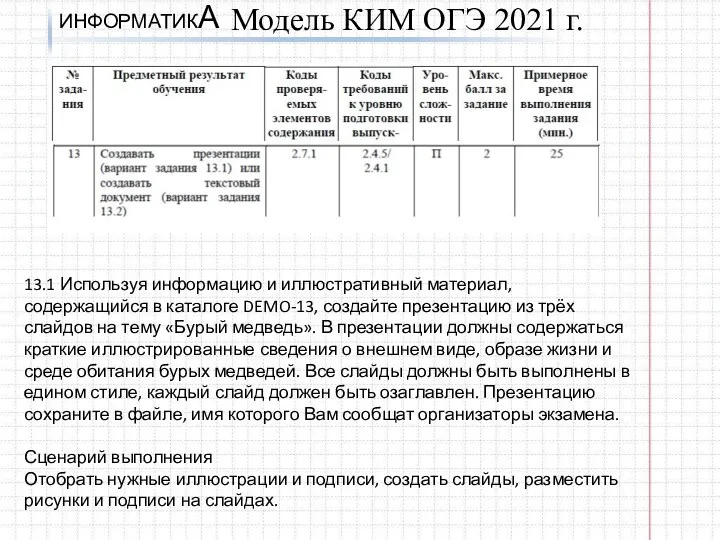 ИНФОРМАТИКА Модель КИМ ОГЭ 2021 г. 13.1 Используя информацию и