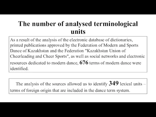 The number of analysed terminological units As a result of