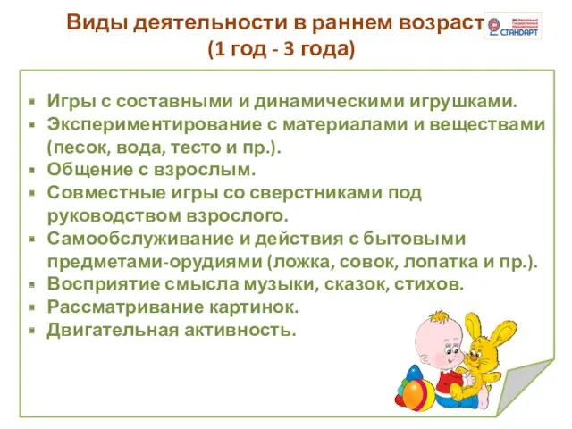 Виды деятельности в раннем возрасте (1 год - 3 года)