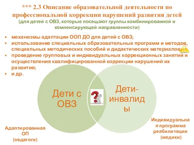 *** 2.3 Описание образовательной деятельности по профессиональной коррекции нарушений развития