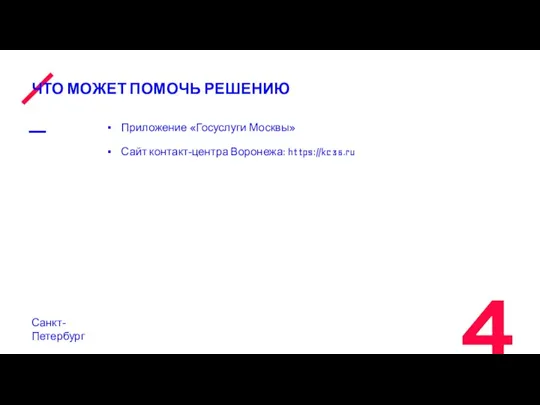 ЧТО МОЖЕТ ПОМОЧЬ РЕШЕНИЮ Санкт-Петербург Приложение «Госуслуги Москвы» Сайт контакт-центра Воронежа: https://kc36.ru