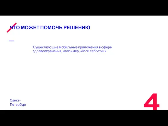 ЧТО МОЖЕТ ПОМОЧЬ РЕШЕНИЮ Санкт-Петербург Существующие мобильные приложения в сфере здравоохранения, например, «Мои таблетки»