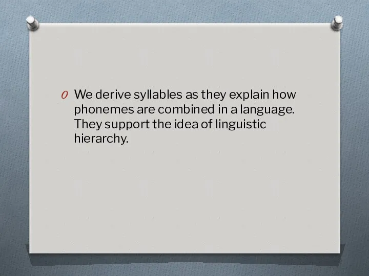 We derive syllables as they explain how phonemes are combined