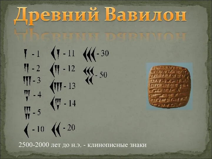 2500-2000 лет до н.э. - клинописные знаки