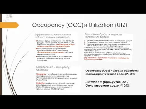Occupancy (OCC)и Utilization (UTZ) Occupancy (Occ) = (Время обработки звонка/Продуктивное