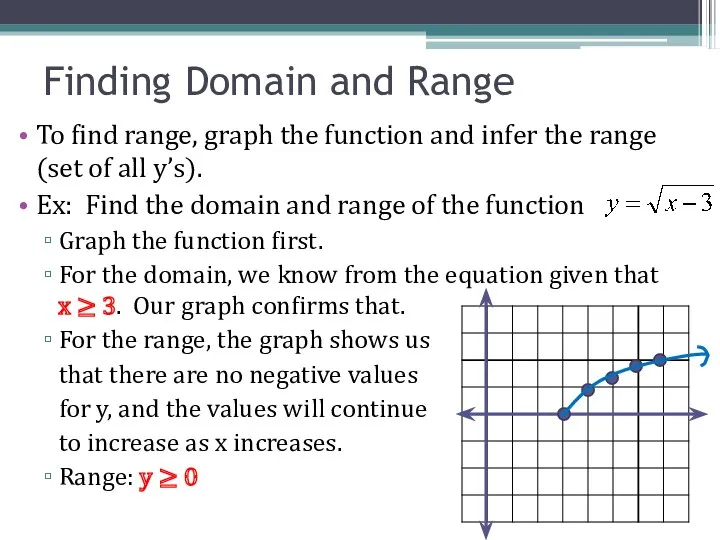 To find range, graph the function and infer the range