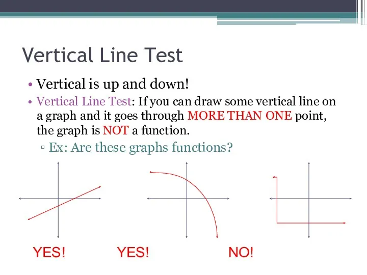 Vertical Line Test Vertical is up and down! Vertical Line